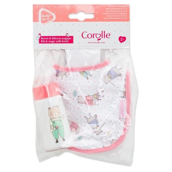 Magic Bib &amp; Bottle Set för Corolle Baby Doll 36-42cm - Rosa