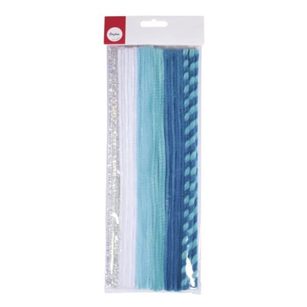 Chenillegarn - RAYHER - Mix, 0,9x30cm - 6 färger - tab.-LS - renblått