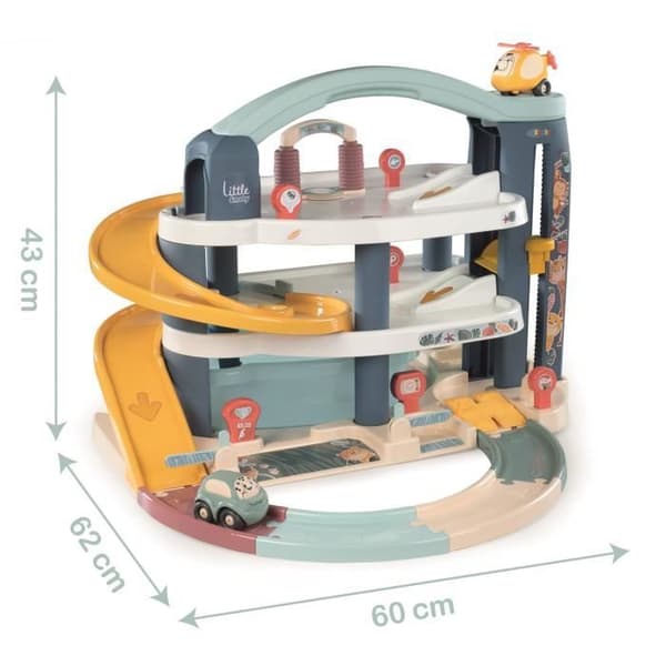 Little Smoby 1st age garage - 3 nivåer - Ingår: 1 bil, 1 helikopter, 4 spår