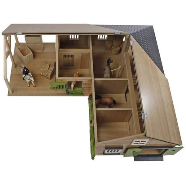 Miniatyrträstall för hästar - Kids Globe - Miniatyruniversum - 4 förvaringslådor - skala 1:24