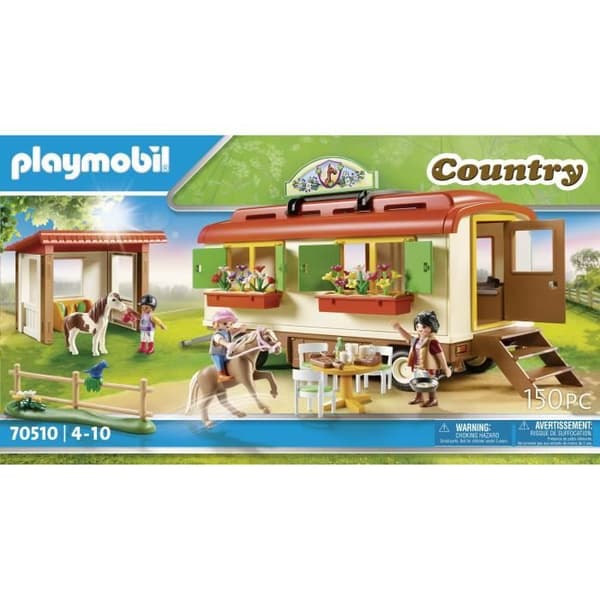 PLAYMOBIL - 70510 - Ponnybox och husvagn - Playmobil Country - Med 3 karaktärer och 2 ponnyer