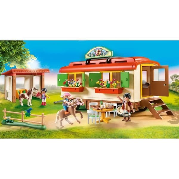 PLAYMOBIL - 70510 - Ponnybox och husvagn - Playmobil Country - Med 3 karaktärer och 2 ponnyer