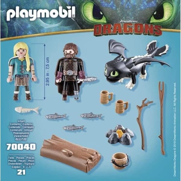 PLAYMOBIL - Dragons 3 - Hicka och Astrid med babydrake - Lägereld och tillbehör ingår
