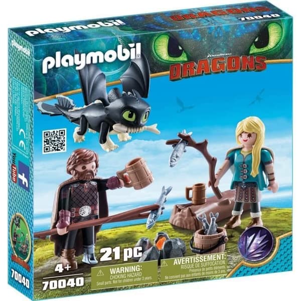 PLAYMOBIL - Dragons 3 - Hicka och Astrid med babydrake - Lägereld och tillbehör ingår