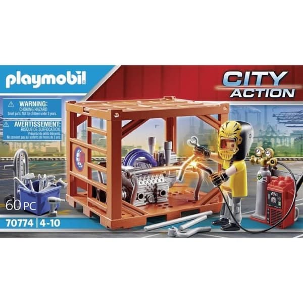 PLAYMOBIL - 70774 - Arbetare och container - Flerfärgad - Vuxen - Blandade material