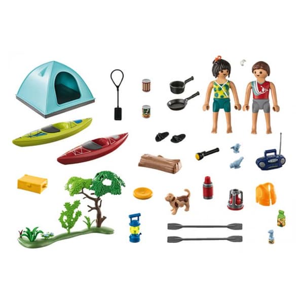 PLAYMOBIL 71425 Familj och tält - Innehåller 3 karaktärer, 3 cyklar och många tillbehör. - World of Camping