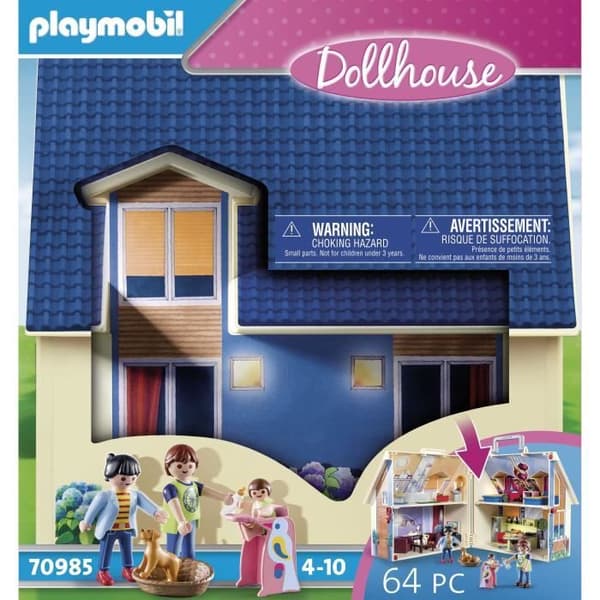 PLAYMOBIL 70985 Blue Transportable House, 3 tecken, Tillbehör ingår, 70985, Dockhus, Det traditionella huset