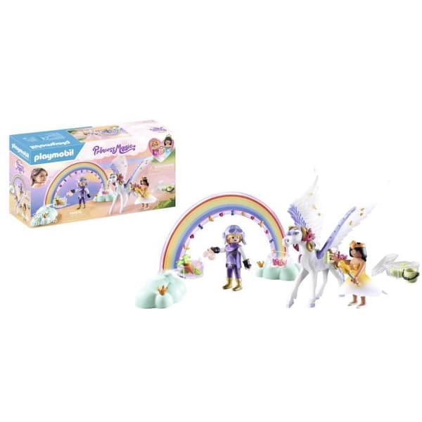 PLAYMOBIL 71361 Bevingad häst att dekorera med prinsessa, Princess Magic, riddare och regnbåge, från 4 år och uppåt