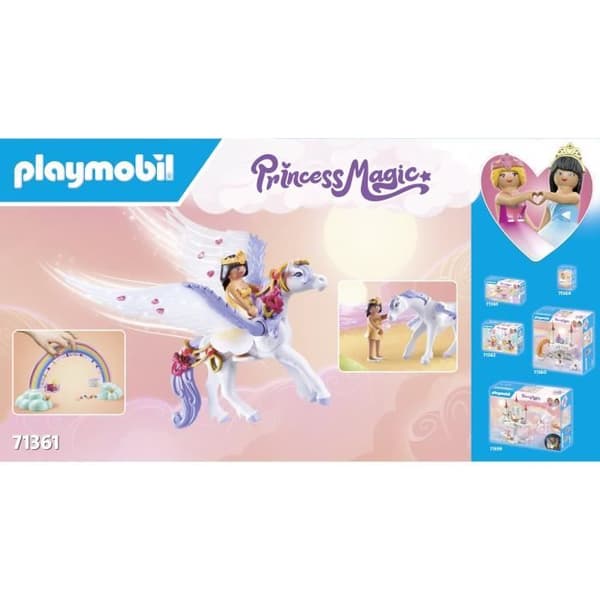 PLAYMOBIL 71361 Bevingad häst att dekorera med prinsessa, Princess Magic, riddare och regnbåge, från 4 år och uppåt