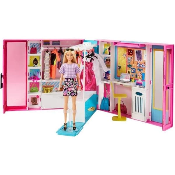 BARBIE - Barbie och hennes lyxiga omklädningsrum - 4 kompletta outfits + 25 accessoarer - Rosa