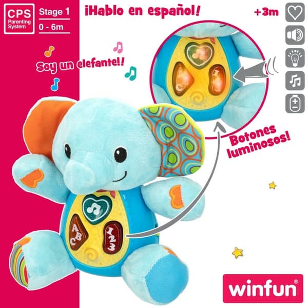 Mjukdjur med ljud Winfun Elefant 17 x 17,5 x 10 cm (6 antal)