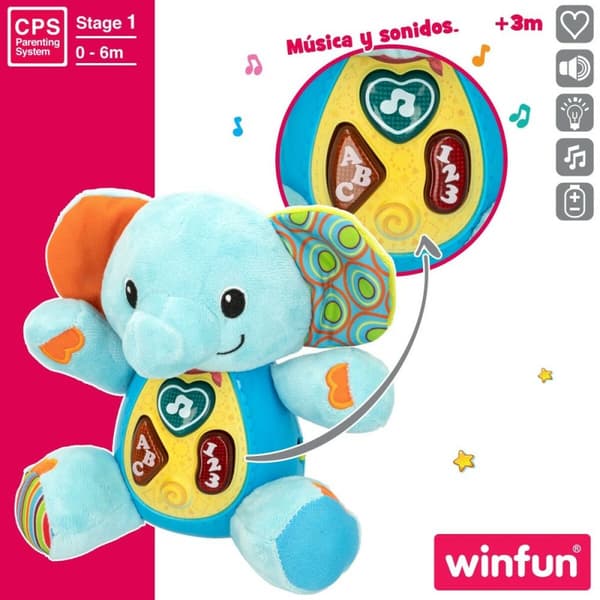 Mjukdjur med ljud Winfun Elefant 17 x 17,5 x 10 cm (6 antal)