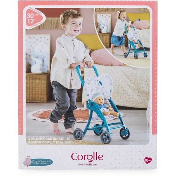Teddy Bear Barnvagn - COROLLE - 30cm babytillbehör - Blå - Lätt och lätt att använda