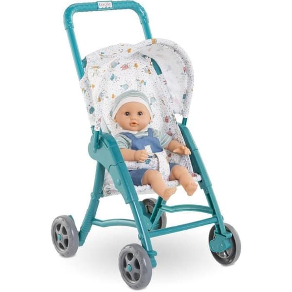 Teddy Bear Barnvagn - COROLLE - 30cm babytillbehör - Blå - Lätt och lätt att använda