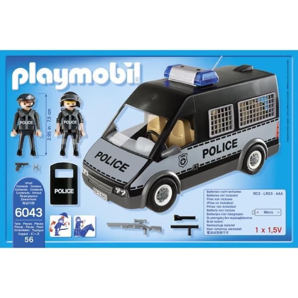 PLAYMOBIL 6043 Polisbil med siren och blinkande ljus, City Action Poliser, 56 stycken, För barn från 4 år och uppåt