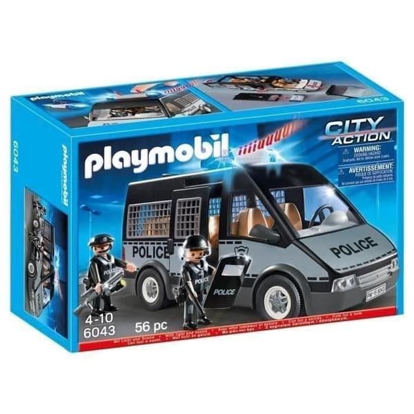 PLAYMOBIL 6043 Polisbil med siren och blinkande ljus, City Action Poliser, 56 stycken, För barn från 4 år och uppåt
