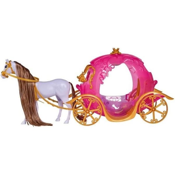 Steffi Love - Lätt pumpavagn - Vagn med häst och ljus för dockor - Rosa - Från 3 år