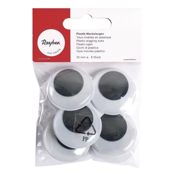 Rörliga ögon i plast - Rayher - 35 mm - Svart och vit - 8 stycken - Blandat