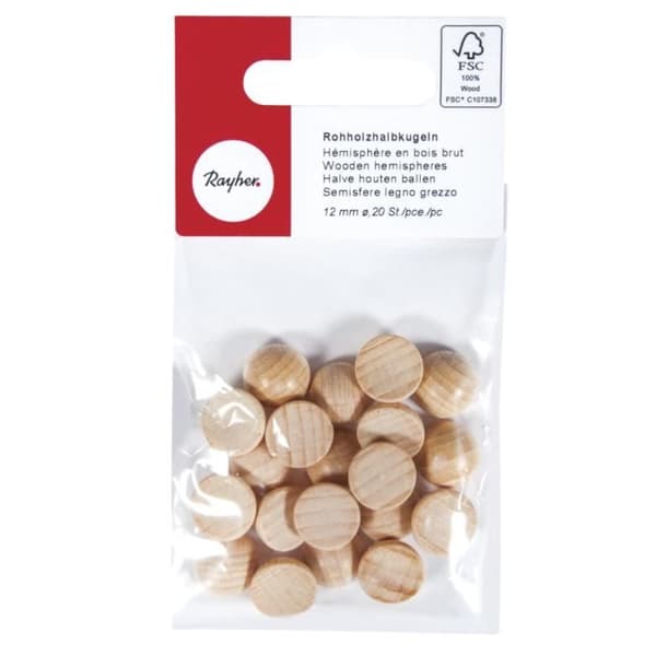 Halvboll i råträ, FSC 100%, 12mm, tab-bag 20 st