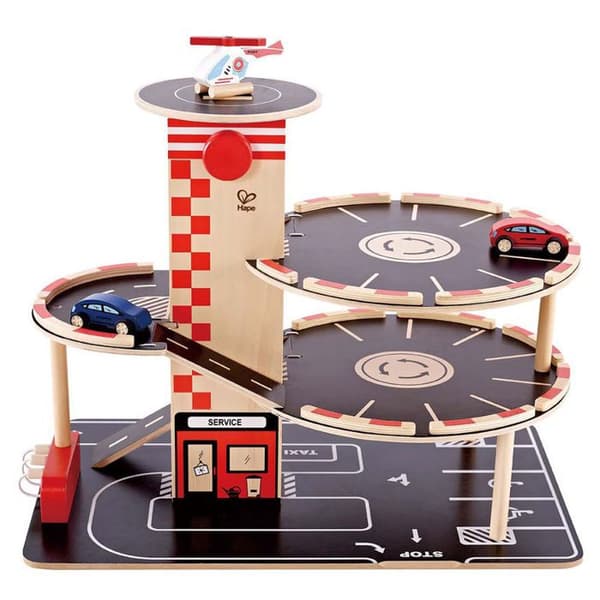 HAPE 4-vånings trägarage - 2 bilar och 1 helikopter ingår - Röd och svart