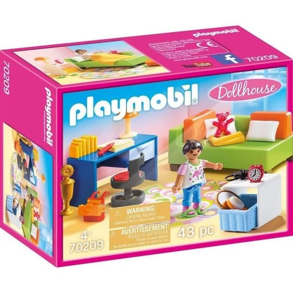PLAYMOBIL 70209 Barnrum med bäddsoffa, traditionellt hus, dockskåp, 43 rum, från 4 år och uppåt