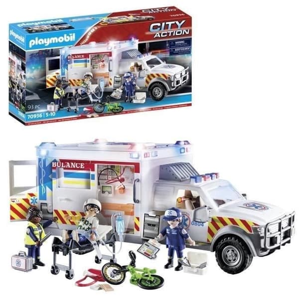 PLAYMOBIL 70936 Amerikansk ambulans med räddningspersonal och skadad, City Action, Räddningstjänsten