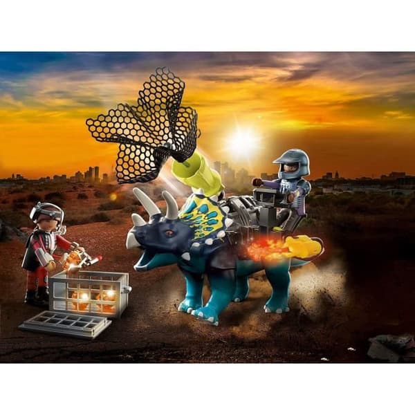 PLAYMOBIL - 70627 - Dino Rise - Triceratops och soldater - Dinosaurie med projektiler och nätkanon - 40 stycken