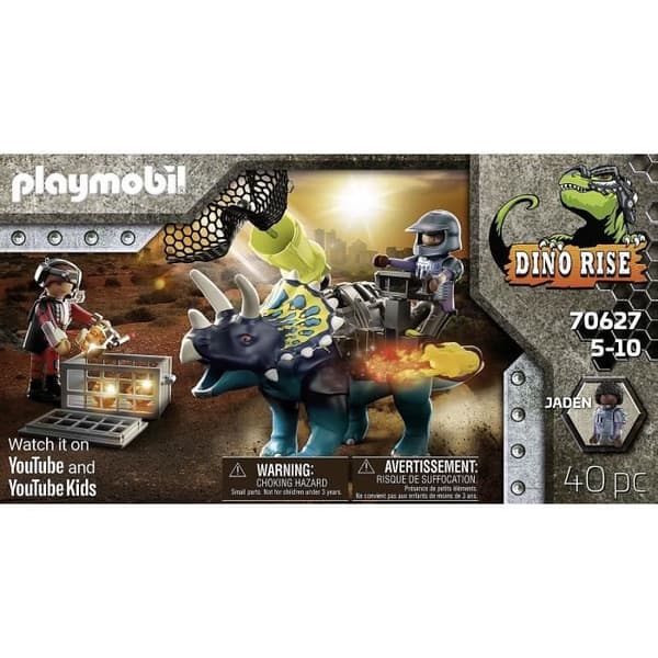 PLAYMOBIL - 70627 - Dino Rise - Triceratops och soldater - Dinosaurie med projektiler och nätkanon - 40 stycken