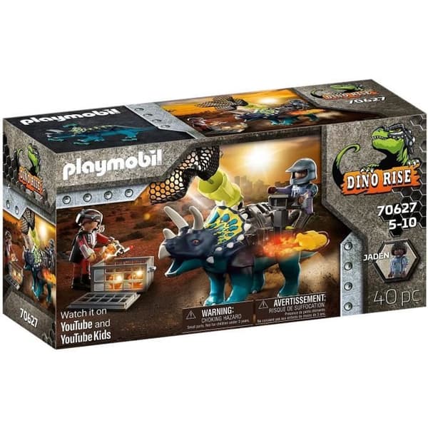 PLAYMOBIL - 70627 - Dino Rise - Triceratops och soldater - Dinosaurie med projektiler och nätkanon - 40 stycken