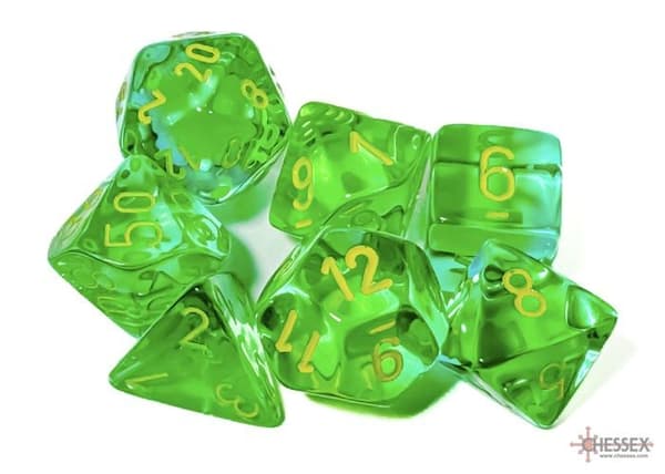 Gemini Translucent Green-Teal/Yellow Polyhedral 7-Die Set
