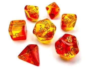 Gemini Translucent Red-Yellow/Gold Polyhedral 7-Die Set