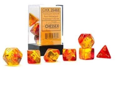 Gemini Translucent Red-Yellow/Gold Polyhedral 7-Die Set