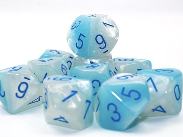 Gemini Pearl Turqoise-White/Blue Set of Ten d10 Dice