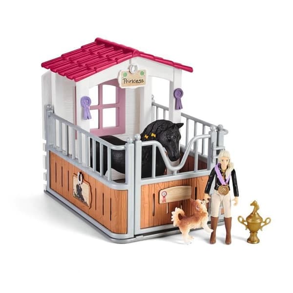 Box med Tori och Princess, Förlängning för Schleich-stall med 26 element ingår inklusive 1 Schleich-häst, statyettlåda för