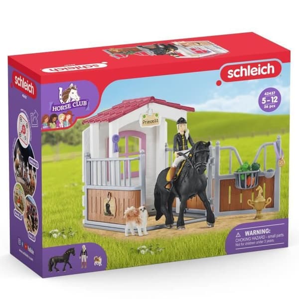 Box med Tori och Princess, Förlängning för Schleich-stall med 26 element ingår inklusive 1 Schleich-häst, statyettlåda för