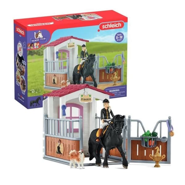 Box med Tori och Princess, Förlängning för Schleich-stall med 26 element ingår inklusive 1 Schleich-häst, statyettlåda för