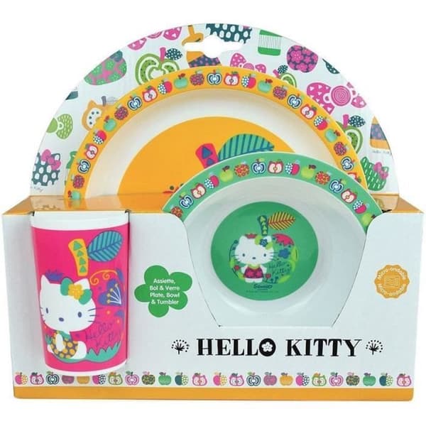 HELLO KITTY barnmatset - FUN HOUSE - 22cm tallrik, 16cm skål, 220ml glas