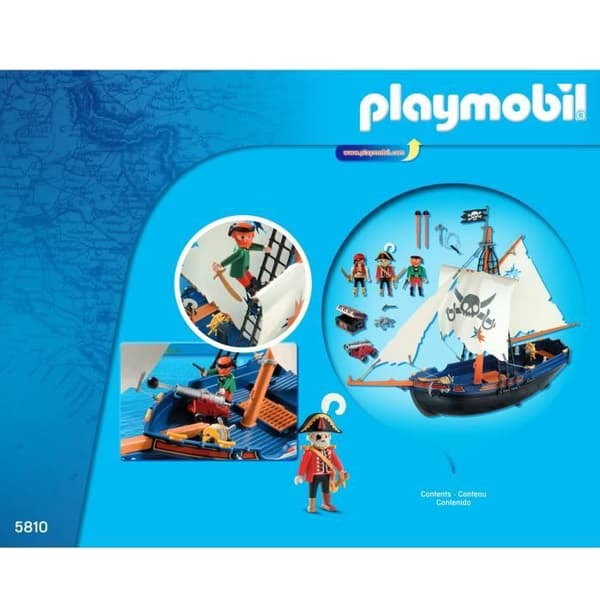 PLAYMOBIL 5810 Piratbåt med kanon, Flyter i vattnet, 3 figurer, 84 delar, Pirater, Från 4 år