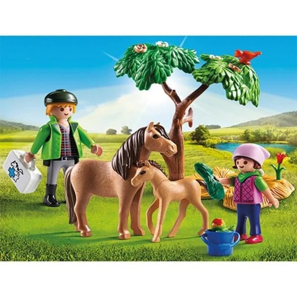 PLAYMOBIL 6949 - Country - Veterinär med barn och ponnyer - Leksak för barn från 4 år och uppåt