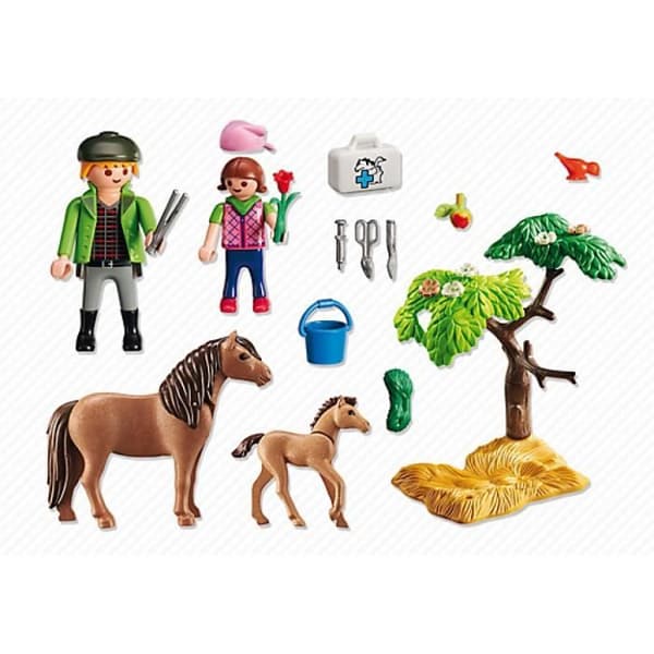 PLAYMOBIL 6949 - Country - Veterinär med barn och ponnyer - Leksak för barn från 4 år och uppåt