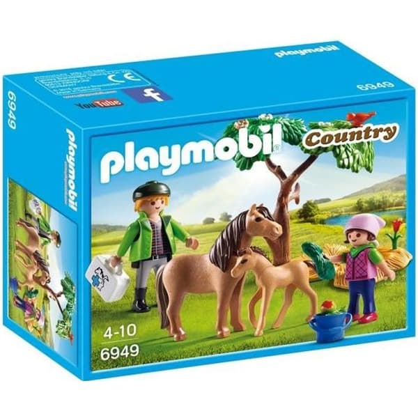 PLAYMOBIL 6949 - Country - Veterinär med barn och ponnyer - Leksak för barn från 4 år och uppåt