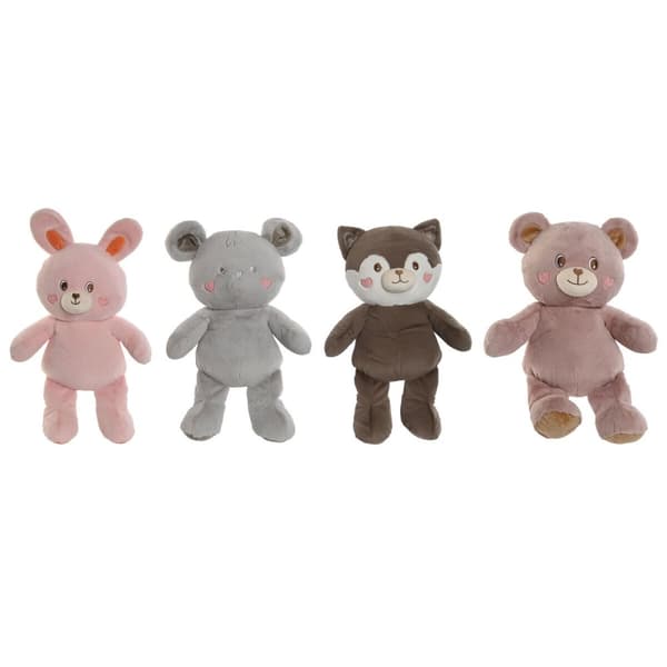 Bamse Home ESPRIT Brun Grå Pink Polyester Dyr 28 x 22 x 32 cm (4 enheder)