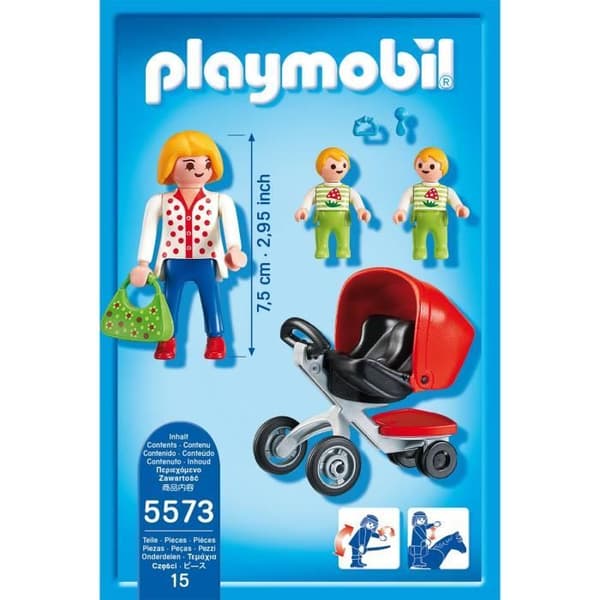 PLAYMOBIL 5573 Mamma med tvillingar och barnvagn, City Life, från 4 år och uppåt