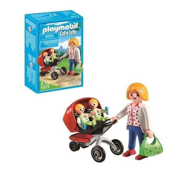 PLAYMOBIL 5573 Mamma med tvillingar och barnvagn, City Life, från 4 år och uppåt