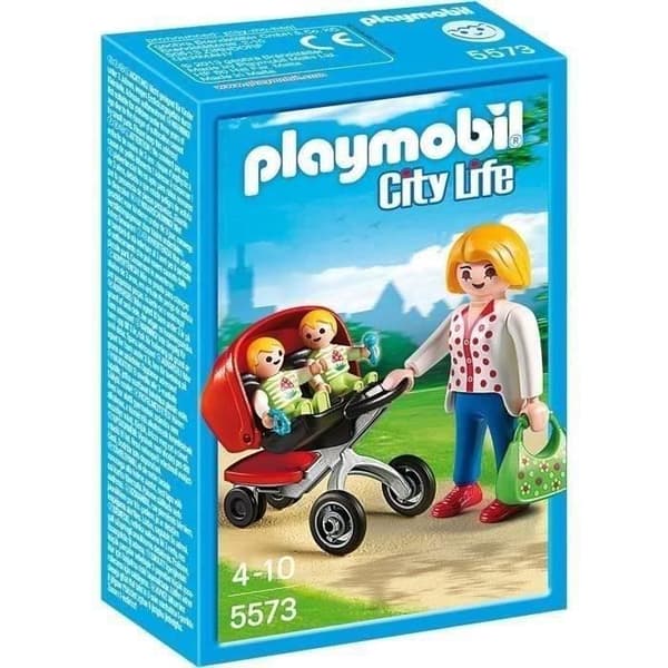 PLAYMOBIL 5573 Mamma med tvillingar och barnvagn, City Life, från 4 år och uppåt