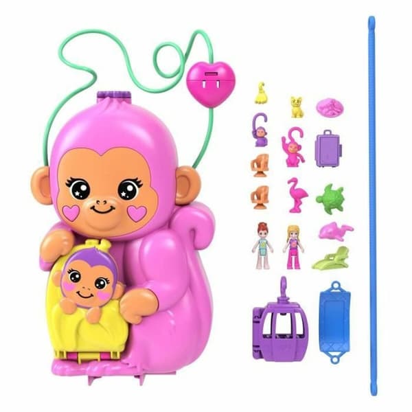 Babydocka med tillbehör Polly Pocket Mommy Monkey and Baby
