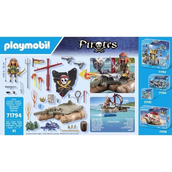 PLAYMOBIL 71794 Pirate med flytande flotte, kanoner och skatt, Pirater, 41 delar, Från 4 år