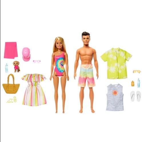 Barbie Playset Beach Dolls Gift Set with Convertible Car