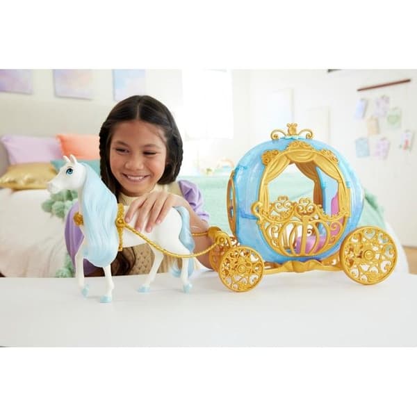 Askungens vagn - MATTEL - Disneyprinsessor - Gyllene detaljer - Vit häst - Från 3 år