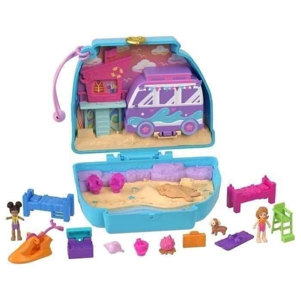 Polly Pocket-Puppy på Beach-Box och figurer, reseleksak HRD36